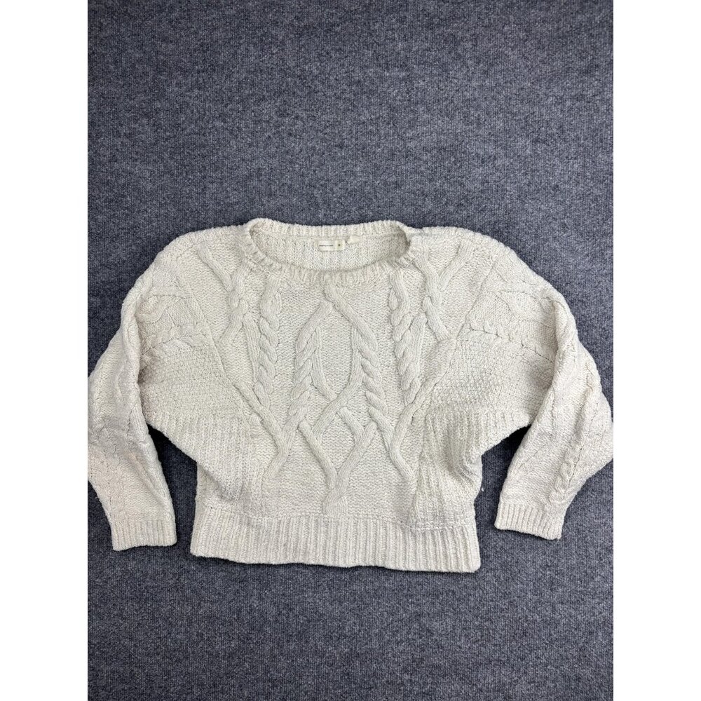 Sleeping on Snow Sweater Womens Small Ivory Cable Knit Wool Blend Aran